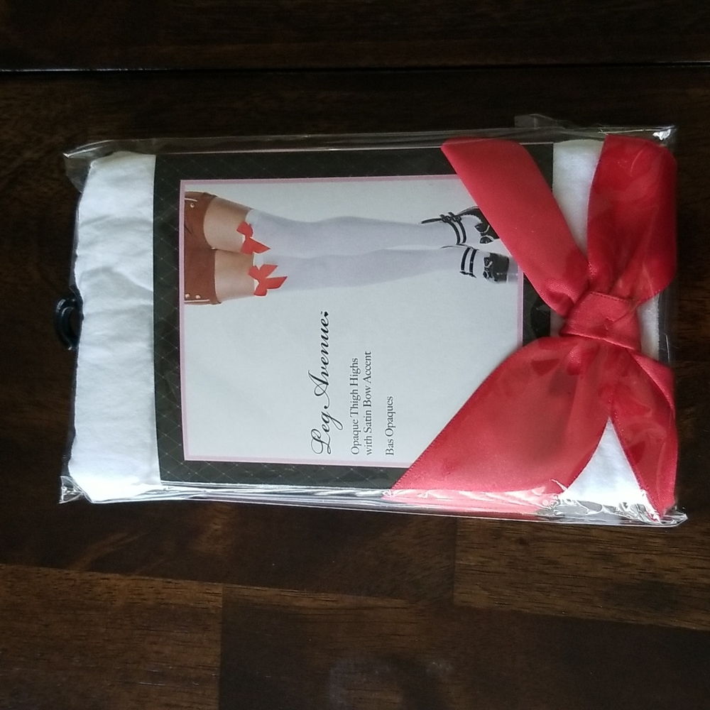 NWT Opaque Thigh Highs with Satin Bow Accent